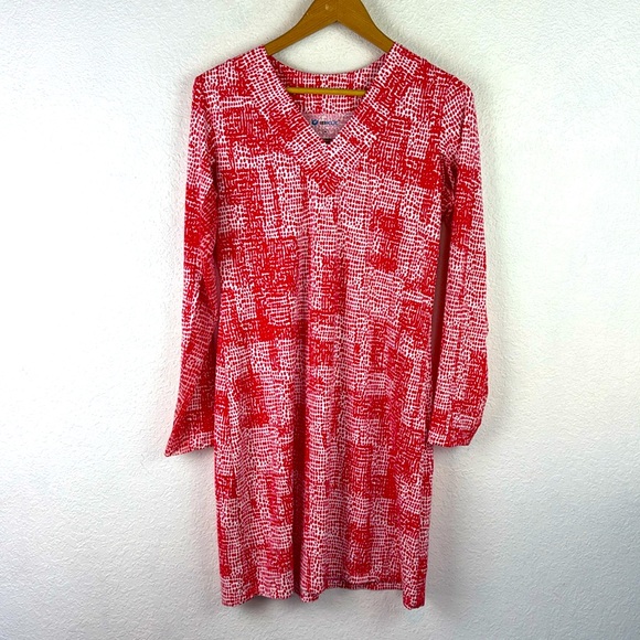 IBKUL Dresses & Skirts - Ibkul Diane Dress Long Sleeve V-Neck Watermelon/White